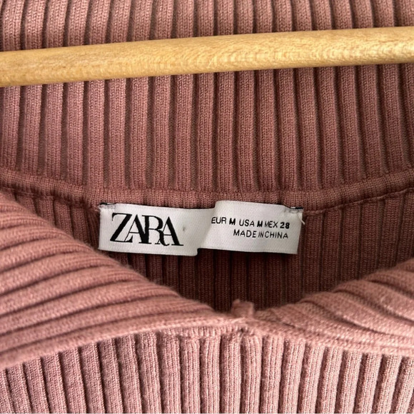 Zara Ribbed Off Shoulder Bodycon dress Mauve Sz Medium Instagram favorite - Picture 4 of 5